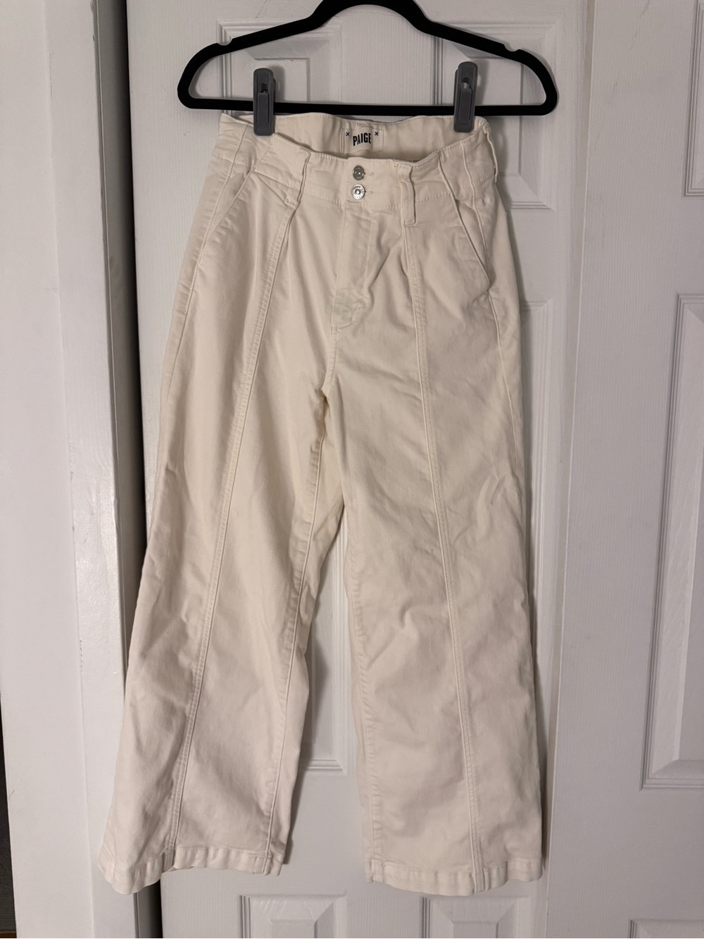 PAIGE Cream Wide-Leg Jeans